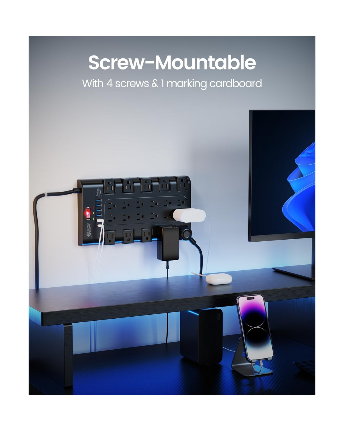 Power Strip, SUPERDANNY Surge Protector with 22 AC Outlets and 6 USB Charging...