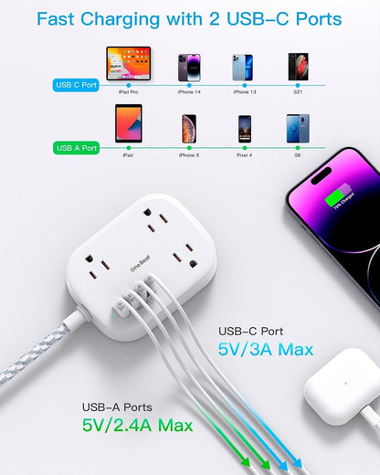 Cruise Essentials 2026, Travel Power Strip with USB C,Flat Plug