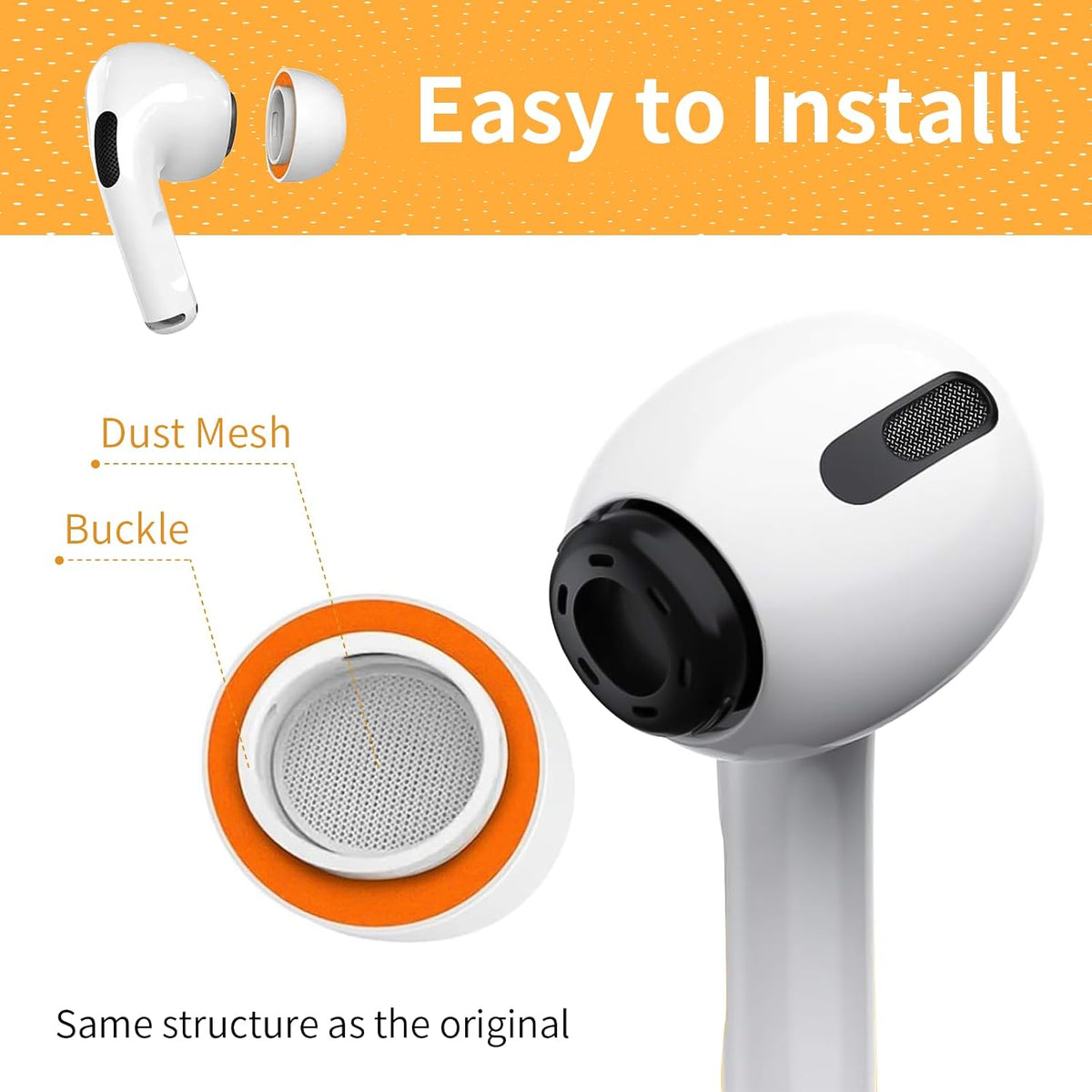 Memory Foam Ear Tips for Airpods Pro and Airpods Pro 2 Silicone Shield 3 Pairs Replacement Tips (White, S/M/L)