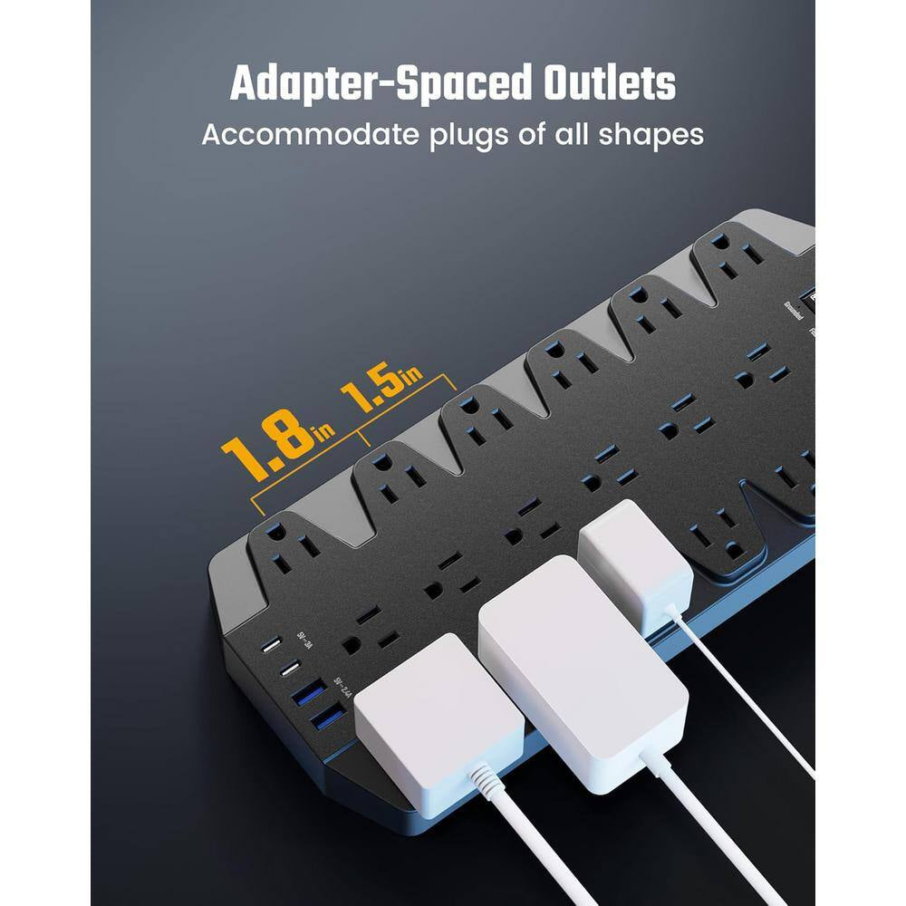 Surge Protector Power Strip, SUPERDANNY 18 AC Outlets W/ 4 USB Ports, 1875W/15 Amp, 2100J, 6.5 Ft. Flat Plug Heavy Duty