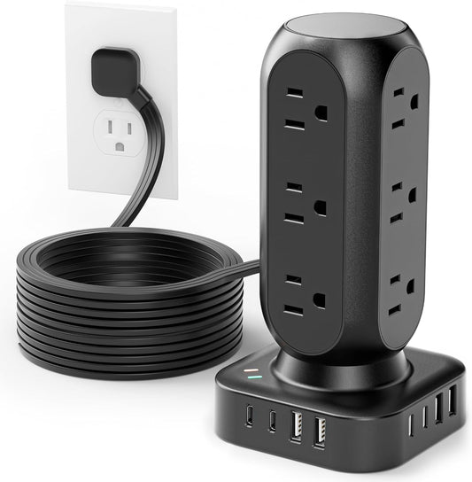 Power Strip Tower, 4.8A Fast Charging Tower, 10 FT Extension Cord