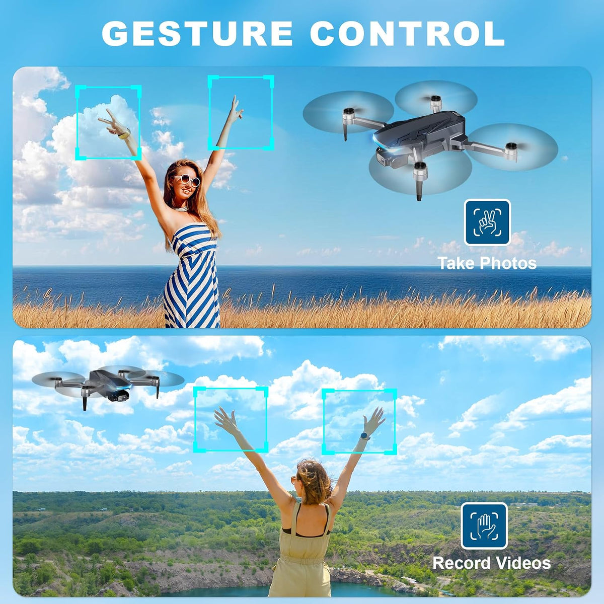 GPS Drone with Camera, 2K HD Drones for Adults, Foldable FPV Drone with GPS Auto Return, Follow Me, Circle Fly, Waypoint Fly, 5G Transmission, Gestures Selfie, Brushless Motor, 2 Batteries, Charcoal