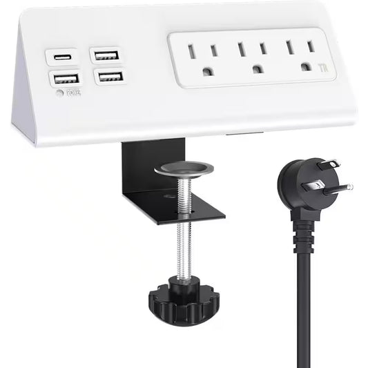 3-Outlet Power Strip Surge Protector with 4-Fast Charging USB Port and 6.56 Ft. Flat Plug in White