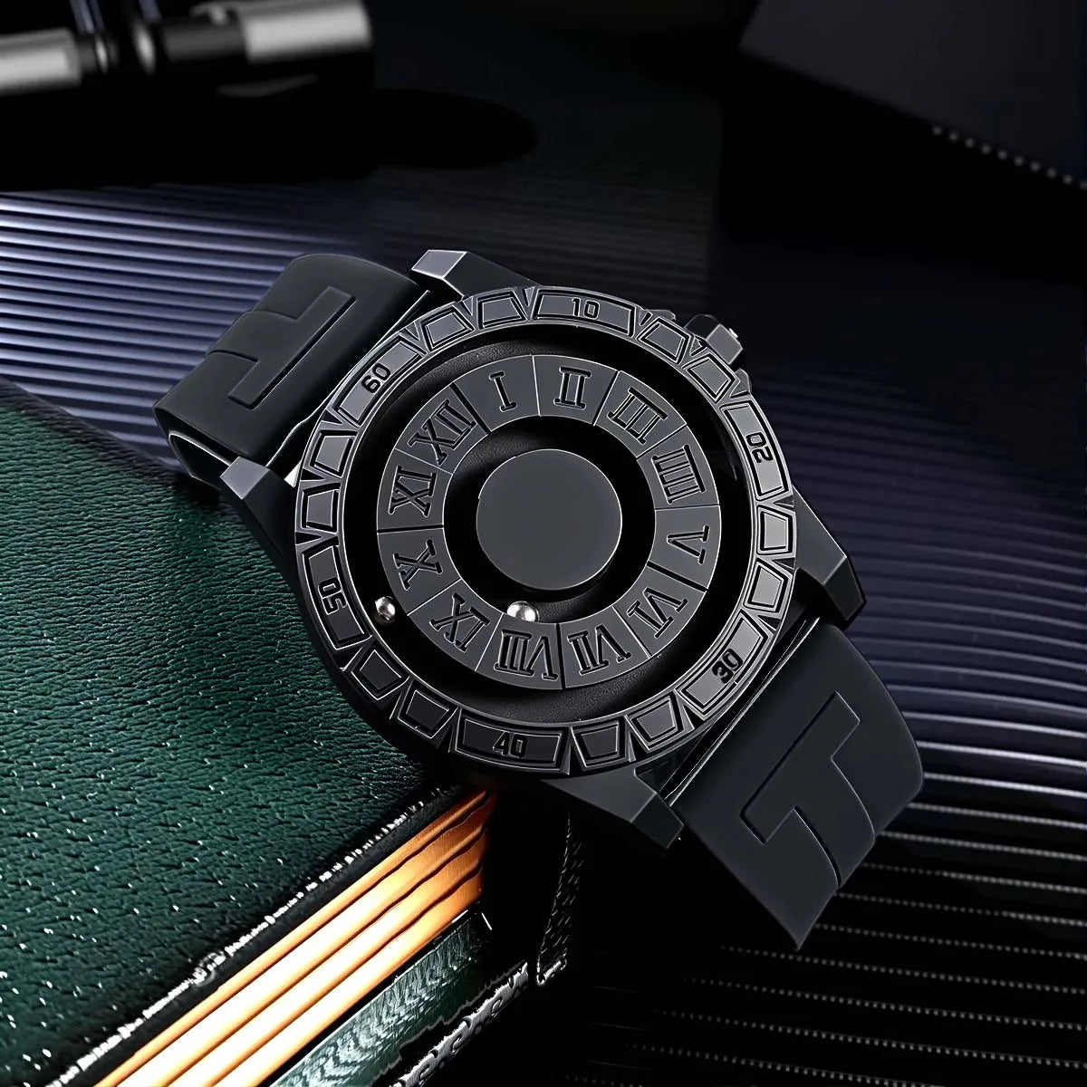 Casual Fashion Men'S Silicone Sports Magnetic Bezel Quartz Watch Wrist Watch