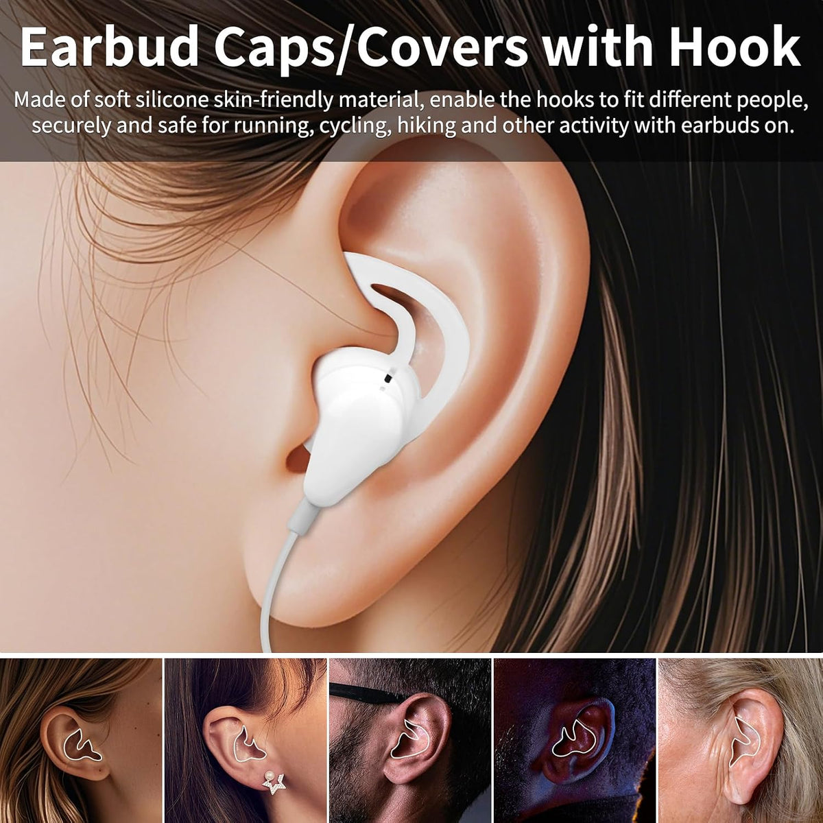 Earbuds Covers/Caps with Hook for Earpods, Soft Silicone Earplugs