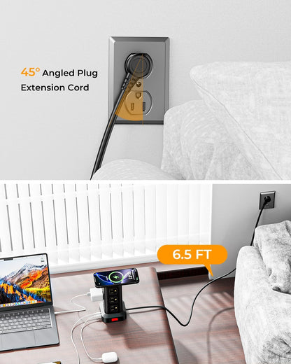 Power Strip with 12 Outlets 4 USB (1 USB C), 6.5Feet Extension Cord with Multiple Outlets, Charging Station, Power Strip Tower, Home Office Desk Supplies