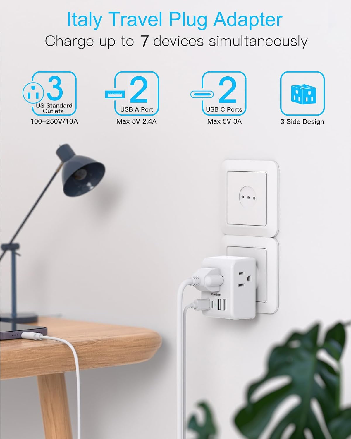 2 Pack US to Italy Travel Plug Adapter,  Type L Power Adapter
