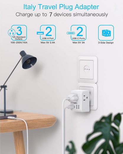 2 Pack US to Italy Travel Plug Adapter,  Type L Power Adapter