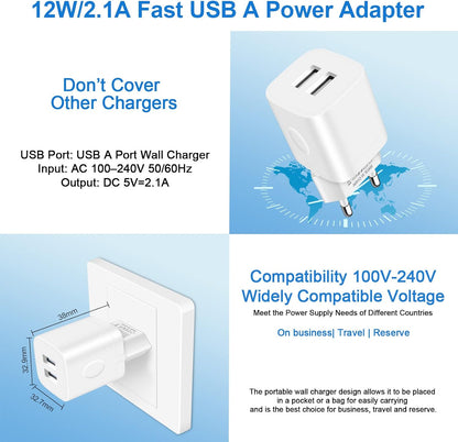 European Travel Plug Adapter Charger for Iphone Samsung Android Phone EU
