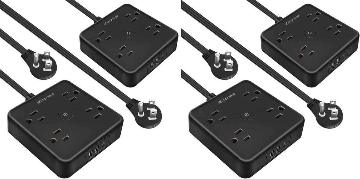 4 Pack Ultra Flat Plug Power Strip,Power Strips with 4 Widely Outlets,6 Ft Flat Plug Extension Cord with 3 USB Ports(1 USB C Port),Slim Desk Charging Station,Black