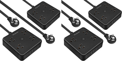 4 Pack Ultra Flat Plug Power Strip,Power Strips with 4 Widely Outlets,6 Ft Flat Plug Extension Cord with 3 USB Ports(1 USB C Port),Slim Desk Charging Station,Black