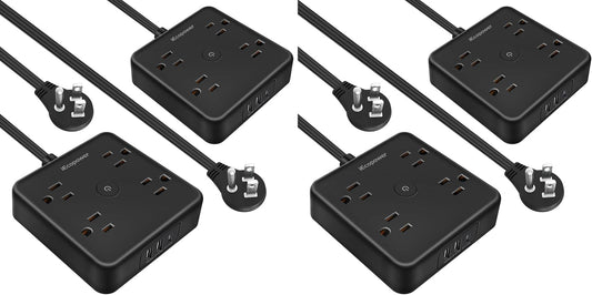 4 Pack Ultra Flat Plug Power Strip,Power Strips with 4 Widely Outlets,6 Ft Flat Plug Extension Cord with 3 USB Ports(1 USB C Port),Slim Desk Charging Station,Black