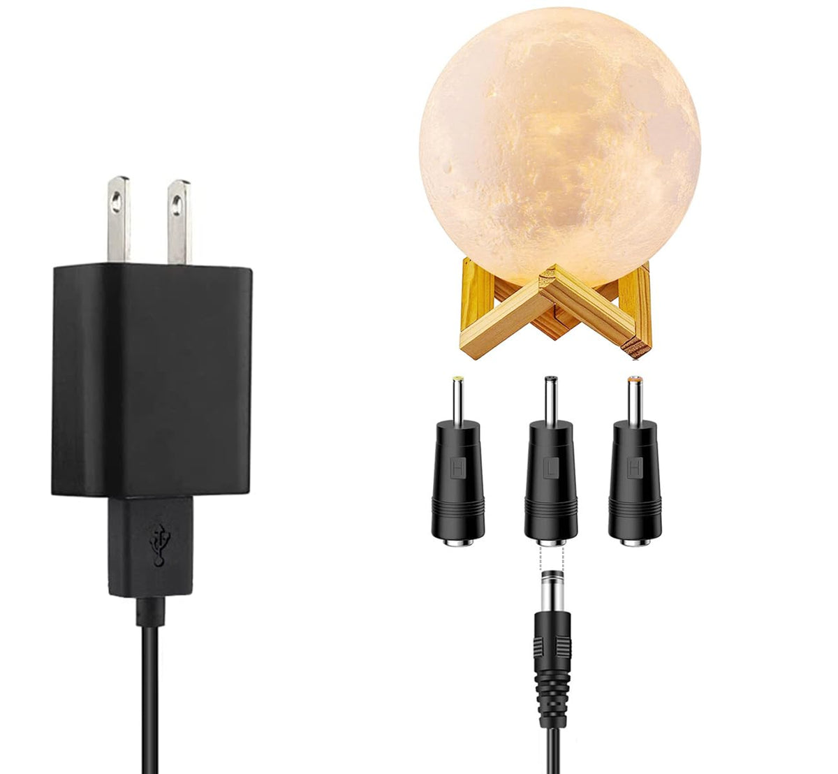 Moon Lamp Charger, USB AC Adapter Charger Cable Cord Compatible for Brightworld/Logrotate/Mydethun LED 3D Moon Lamp, Black