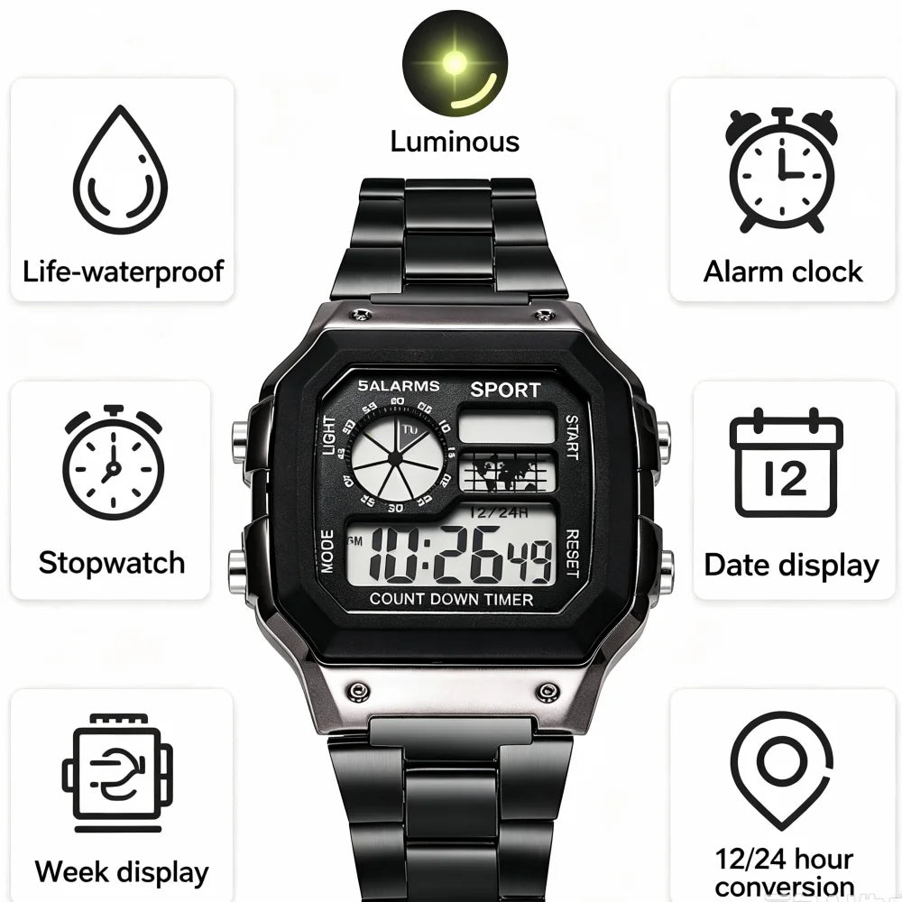Sports Watches for Men LED Digital Men'S Wrist Watches Countdown Alarm Clock Sweatproof Male Sport Electronic Watches