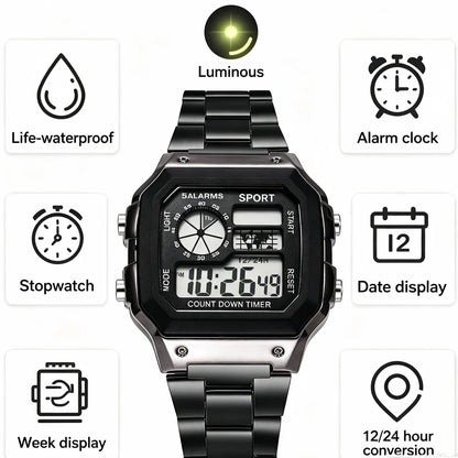 Sports Watches for Men LED Digital Men'S Wrist Watches Countdown Alarm Clock Sweatproof Male Sport Electronic Watches