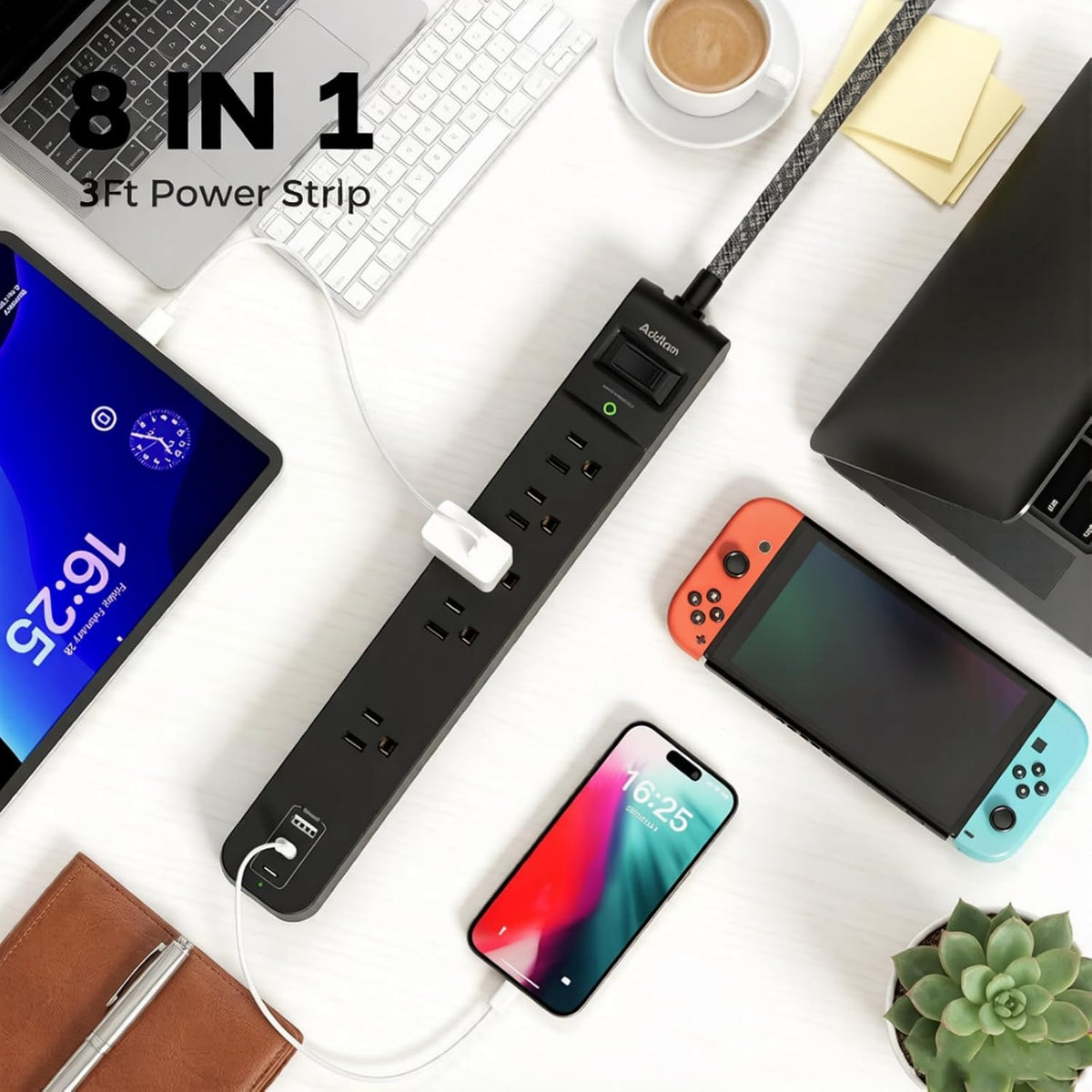 2 Pack Power Strip Surge Protector – 5 Wide Spaced Outlets 3 USB