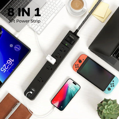 2 Pack Power Strip Surge Protector – 5 Wide Spaced Outlets 3 USB
