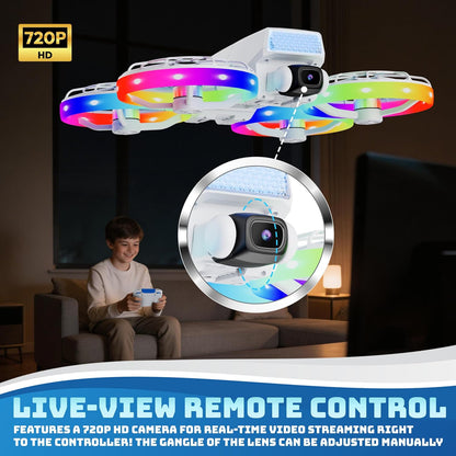 F27 Halo Mini Foldable Drone with 4.3" Screen Remote – 720P HD Dual Camera, LED Lights, Optical Flow Hover, One-Key Takeoff/Landing, 360° Stunts, 350 Ft Range, Beginner Drone
