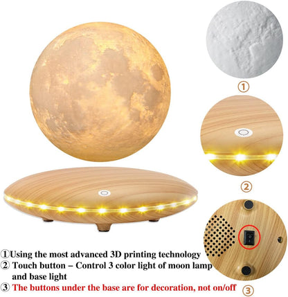 Levitating Moon Lamp, 3D Printing Moon Light Lamp with Touch Control and Wooden Base,Magnetic Floating Rotating LED Light Night for Home、Office Decor, Creative Gifts