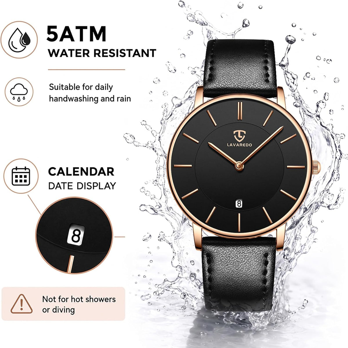 Watch, Mens Watch, Minimalist Fashion Simple Wrist Watch Analog Date with Leather Strap