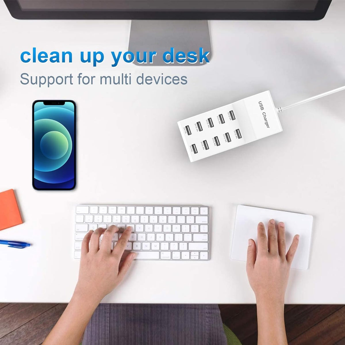 QIONMAR USB Wall Charger USB Charging Station for Multiple Devices USB Charger 10-Ports Power Hub Strip Smart Plug Charging Dock Charge Block Compatible with Iphone 15,Ipod,Galaxy S Smart Phones