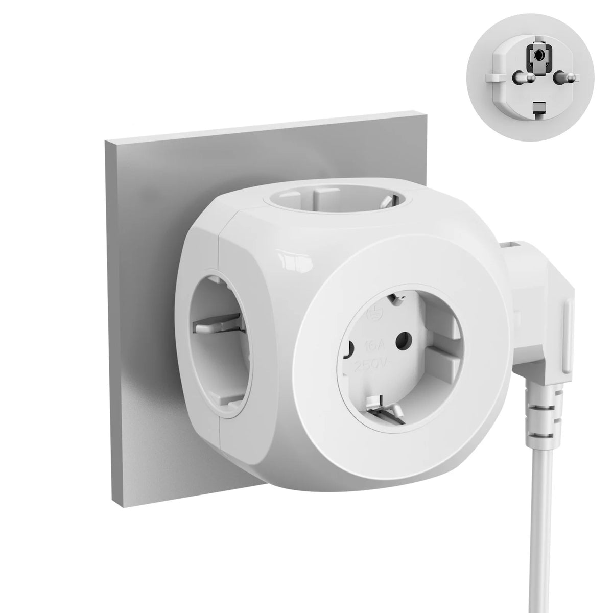 Eu Schuko Wall Socket Extender with Switch, 4 Ac Outlets 2 Usb-A 2 Usb-C Portable Cube Socket Power Strip Adapter, 4000W for Home
