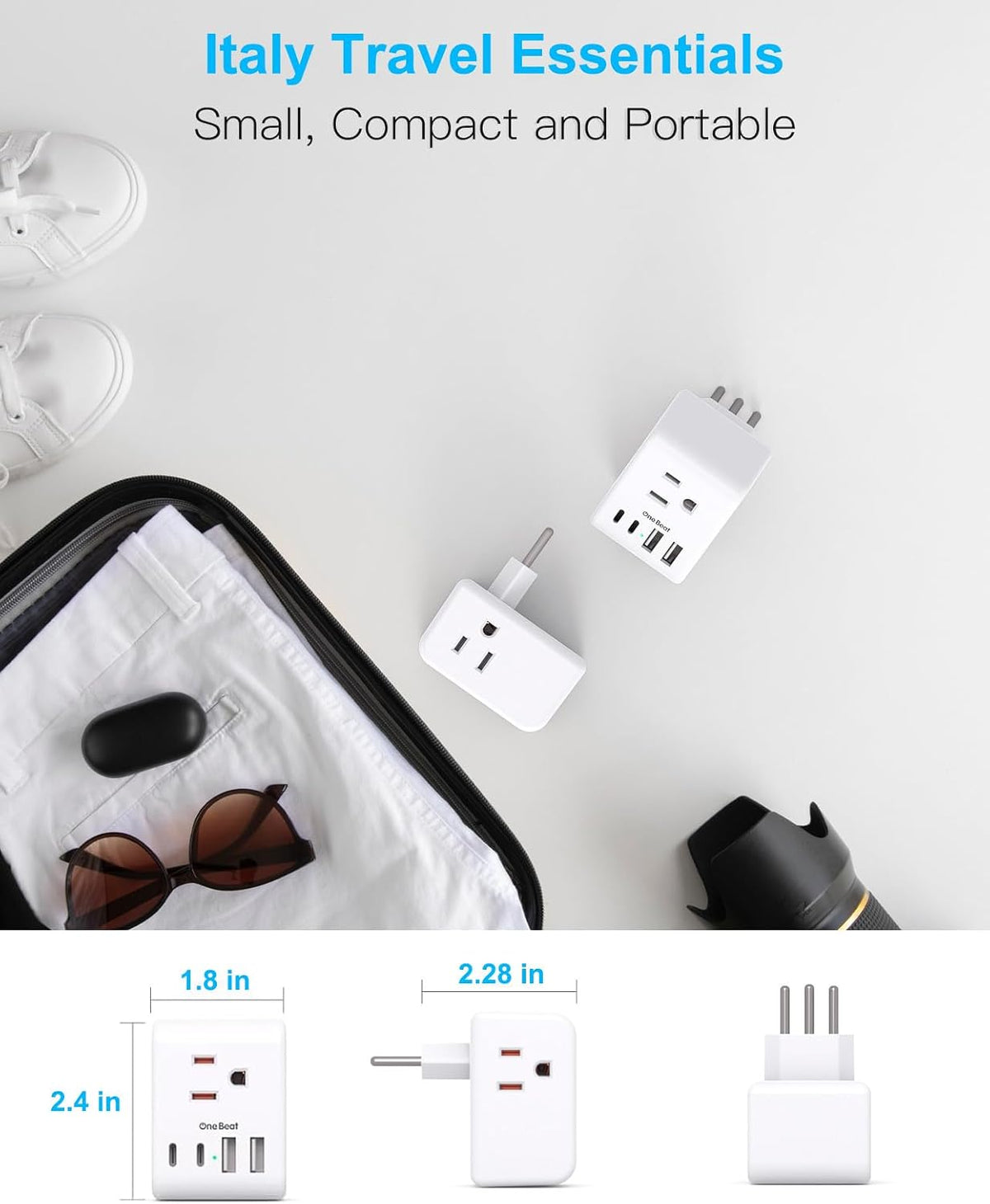 2 Pack US to Italy Travel Plug Adapter,  Type L Power Adapter