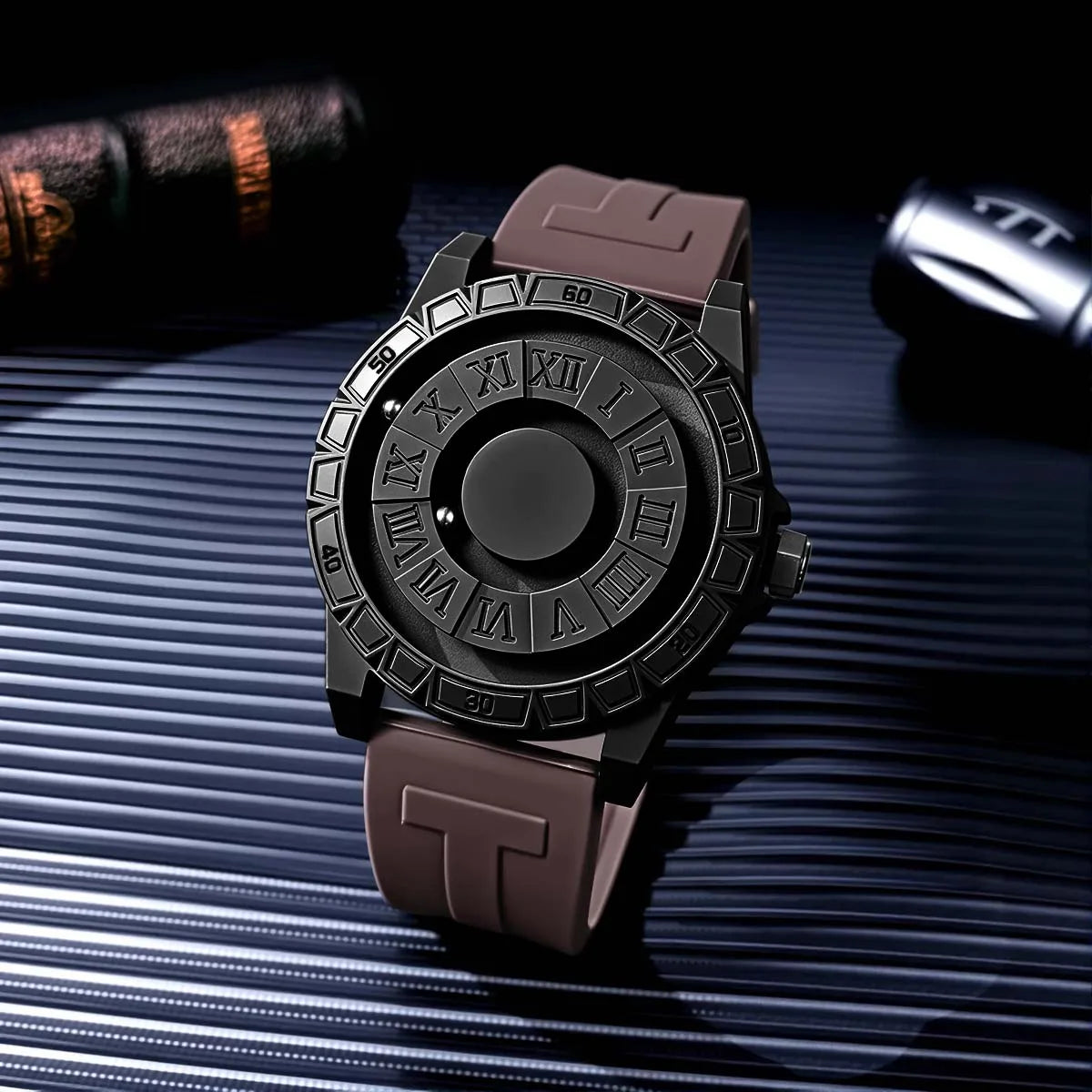 Casual Fashion Men'S Silicone Sports Magnetic Bezel Quartz Watch Wrist Watch