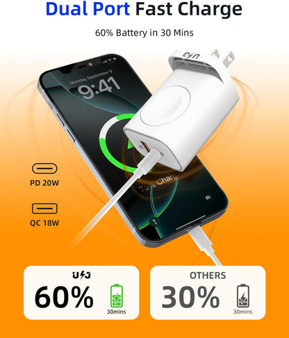 (2PCS) 3-In-1 Portable Apple Watch Charger Fast Charging，25W Wireless Magnetic Foldable Iwatch Charger Block，Pd Travel Essentials Block for Iwatch Ultra/Se/ 10/9/ 8/7/ 6，Iphone 17/16/ 15 Series