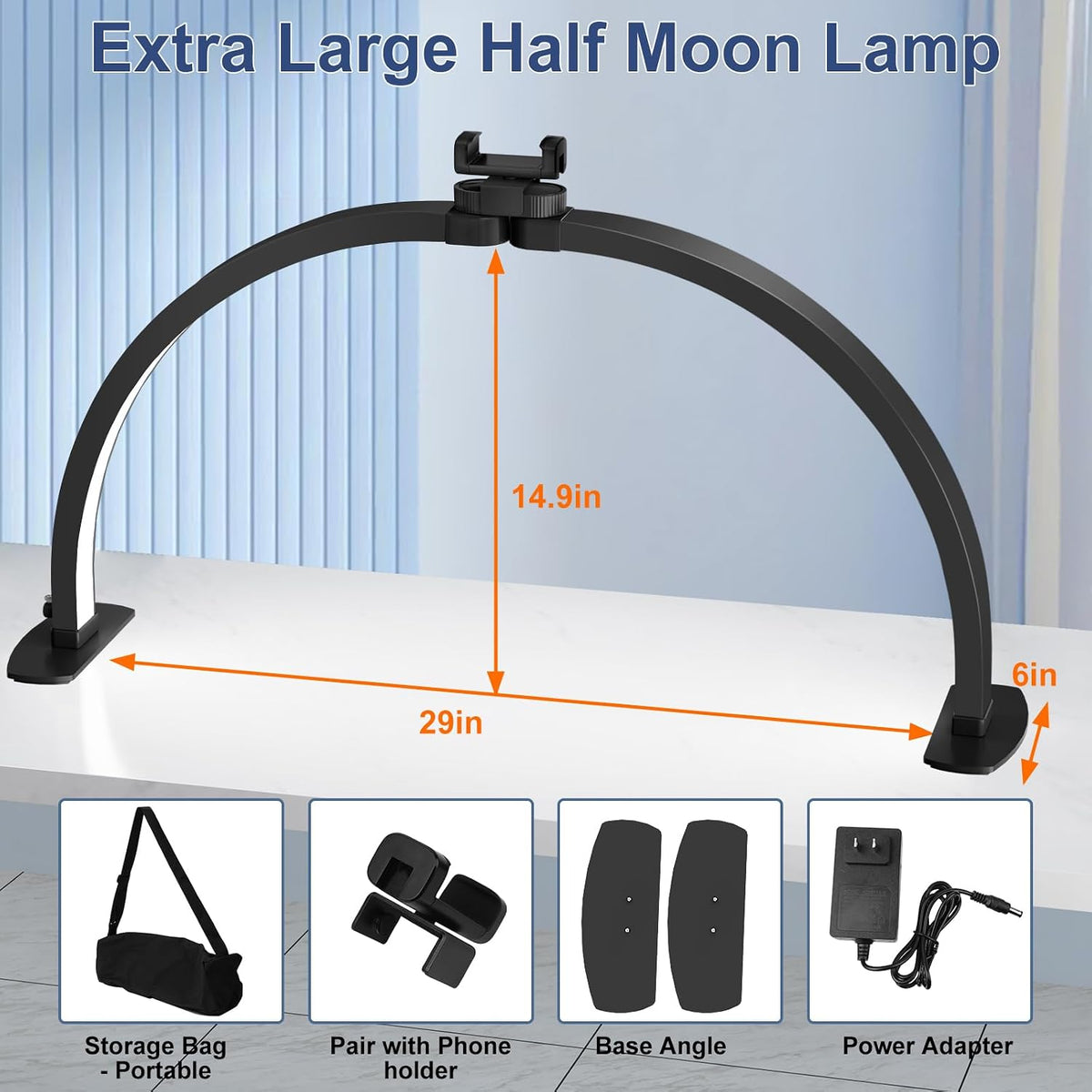 Half Moon Light for Nail Desk, 29In 40W Nails Tech Light with Phone Stand, 10 Adjustable Brightness, 3 Color Temperature Led Desk Lamp for Nail, Tattoos, Eyebrows, Beauty(Black)