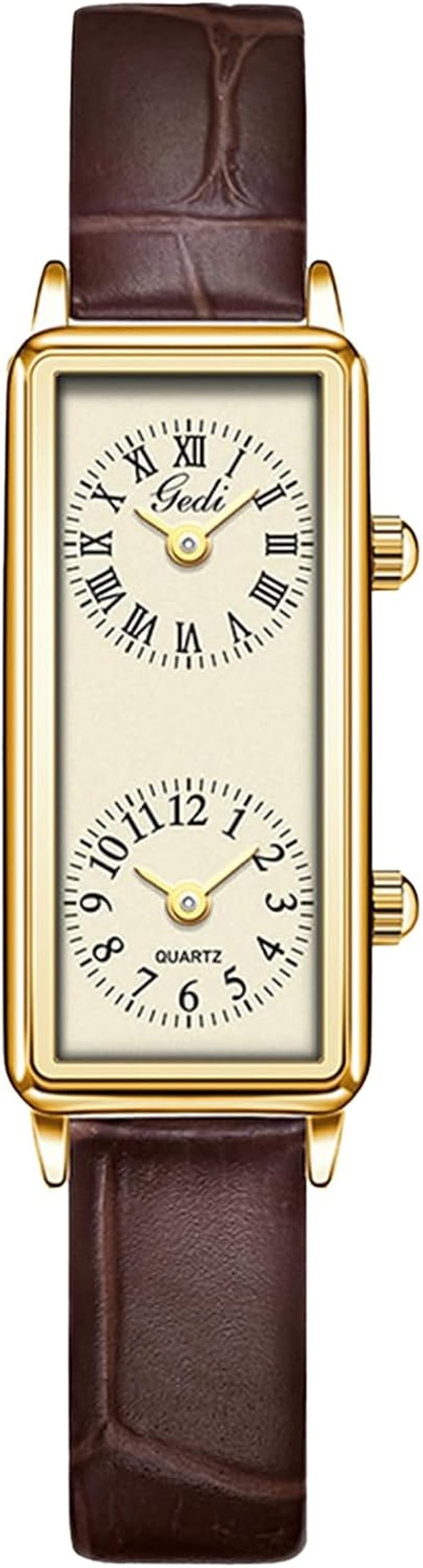 Women’S Vintage Rectangle Watch Dual Time Zone Watch for Small Wrist