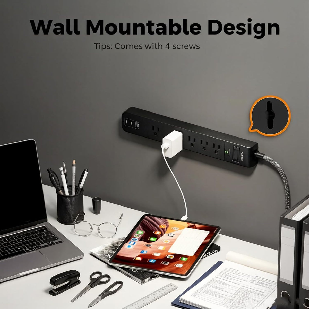 2 Pack Power Strip Surge Protector – 5 Wide Spaced Outlets 3 USB