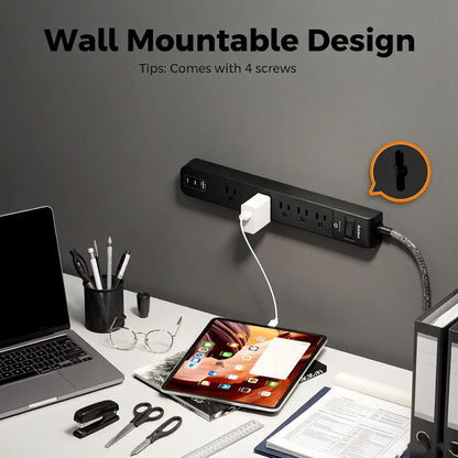2 Pack Power Strip Surge Protector – 5 Wide Spaced Outlets 3 USB