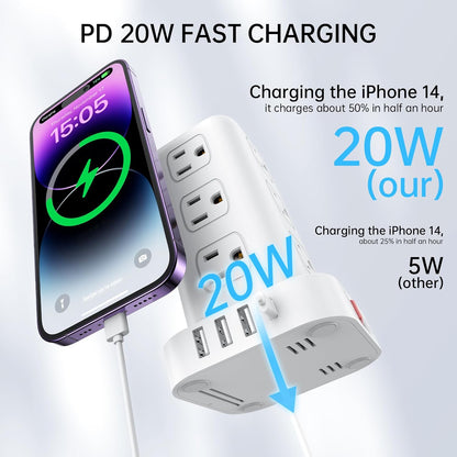 Power Strip with 12 Outlets 4 USB (1 USB C), 6.5Feet Extension Cord with Multiple Outlets, Charging Station, Power Strip Tower, Home Office Desk Supplies