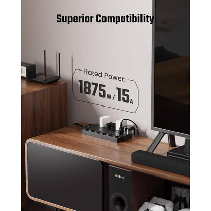 Surge Protector Power Strip, SUPERDANNY 18 AC Outlets W/ 4 USB Ports, 1875W/15 Amp, 2100J, 6.5 Ft. Flat Plug Heavy Duty