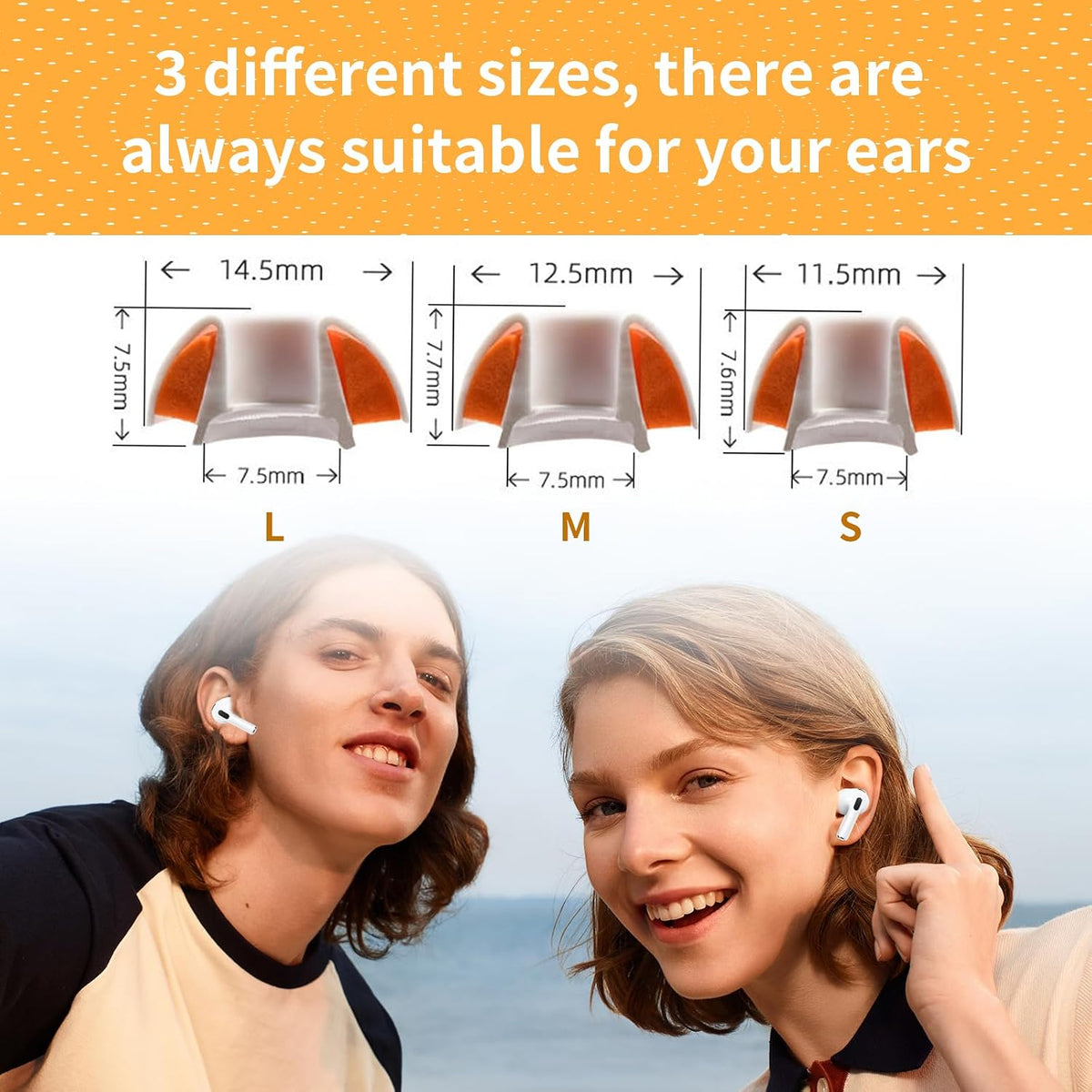 Memory Foam Ear Tips for Airpods Pro and Airpods Pro 2 Silicone Shield 3 Pairs Replacement Tips (White, S/M/L)