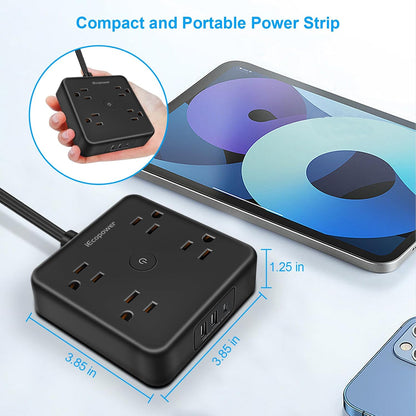 4 Pack Ultra Flat Plug Power Strip,Power Strips with 4 Widely Outlets,6 Ft Flat Plug Extension Cord with 3 USB Ports(1 USB C Port),Slim Desk Charging Station,Black