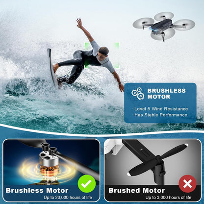 GPS Drone with Camera, 2K HD Drones for Adults, Foldable FPV Drone with GPS Auto Return, Follow Me, Circle Fly, Waypoint Fly, 5G Transmission, Gestures Selfie, Brushless Motor, 2 Batteries, Charcoal