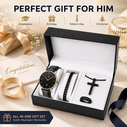 Watch, Mens Watch, Minimalist Fashion Simple Wrist Watch Analog Date with Leather Strap