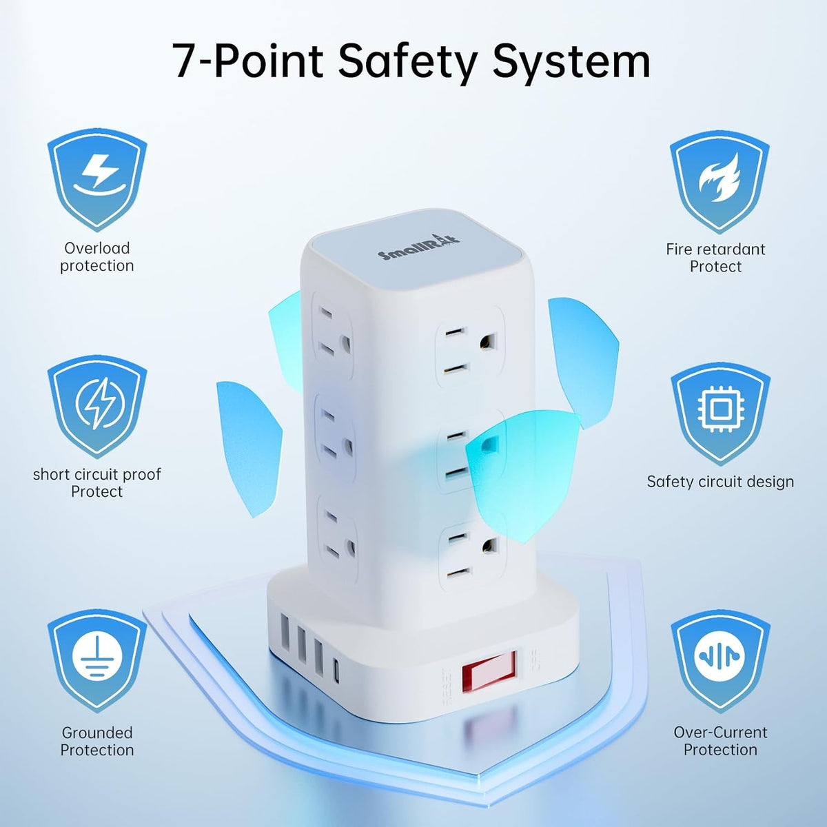 Power Strip with 12 Outlets 4 USB (1 USB C), 6.5Feet Extension Cord with Multiple Outlets, Charging Station, Power Strip Tower, Home Office Desk Supplies