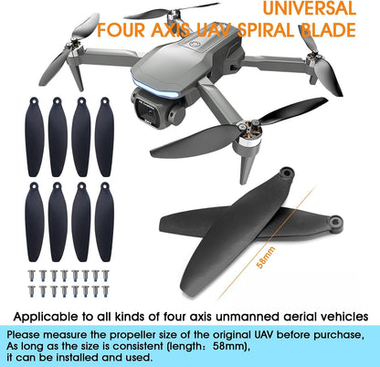 Universal 58Mm/2.28In Drone Propellers for S162、S116、S112、Xk5、Sg108、L108、S3、S9、M7、Rg101、A13、S1S、K918、Models - Replacement Drone Accessories with Stable and Low-Noise Operation 16-Pack (Black)