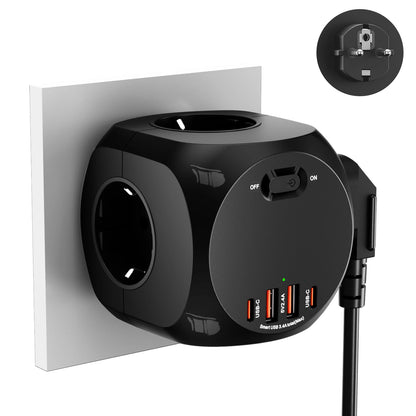 Eu Schuko Wall Socket Extender with Switch, 4 Ac Outlets 2 Usb-A 2 Usb-C Portable Cube Socket Power Strip Adapter, 4000W for Home