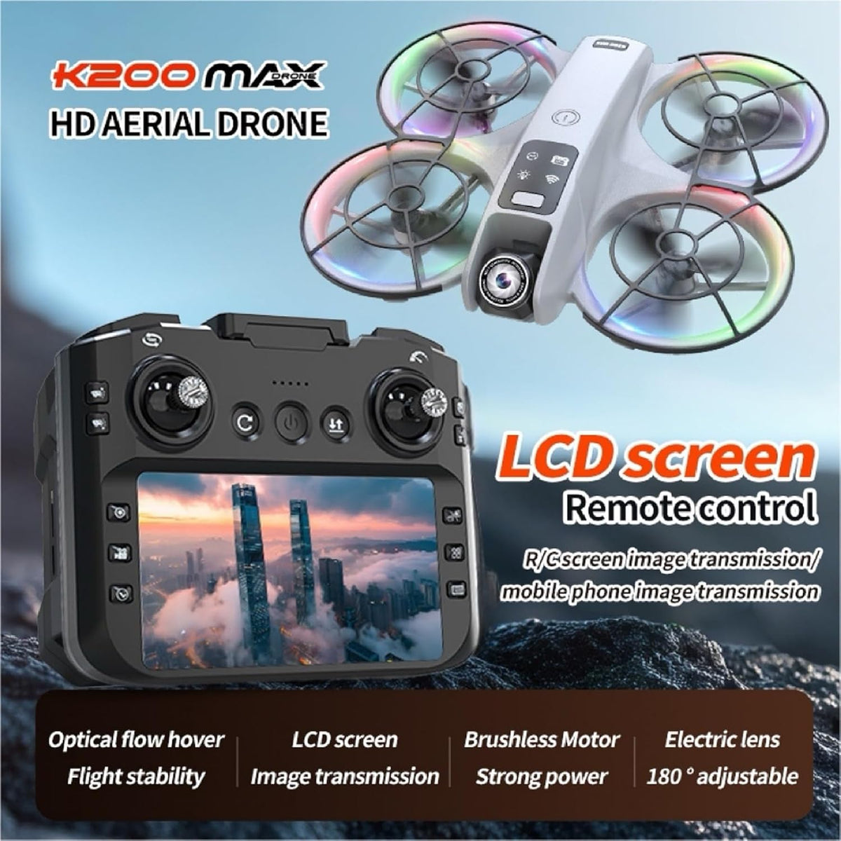 K200 Big Brushless Motor Drone, Screen Controlle, Two-Batteries.