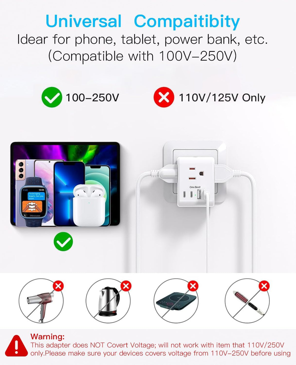 2 Pack US to Italy Travel Plug Adapter,  Type L Power Adapter
