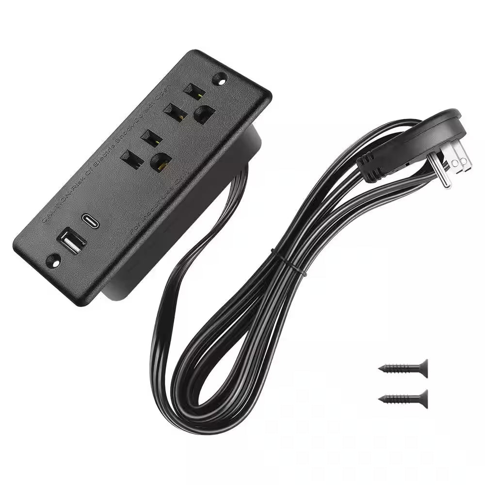 10 Ft Cord 2-Outlet 2 USB-A Ports 1 USB-C Port Surge Protector with Fast Charging Recessed Desk Power Strip