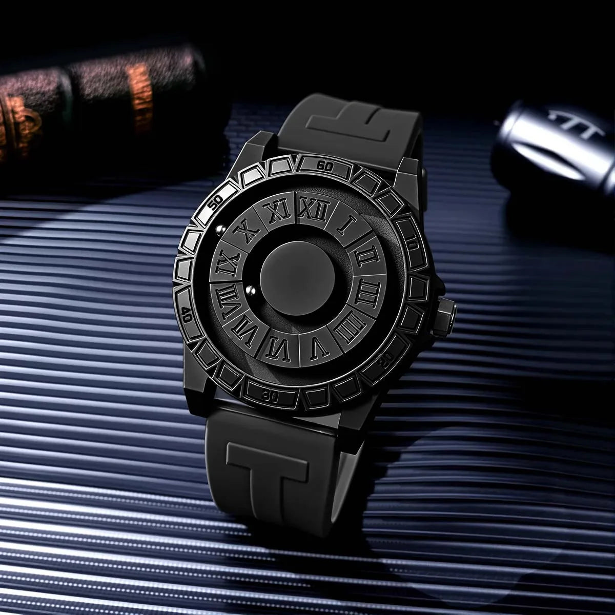 Casual Fashion Men'S Silicone Sports Magnetic Bezel Quartz Watch Wrist Watch