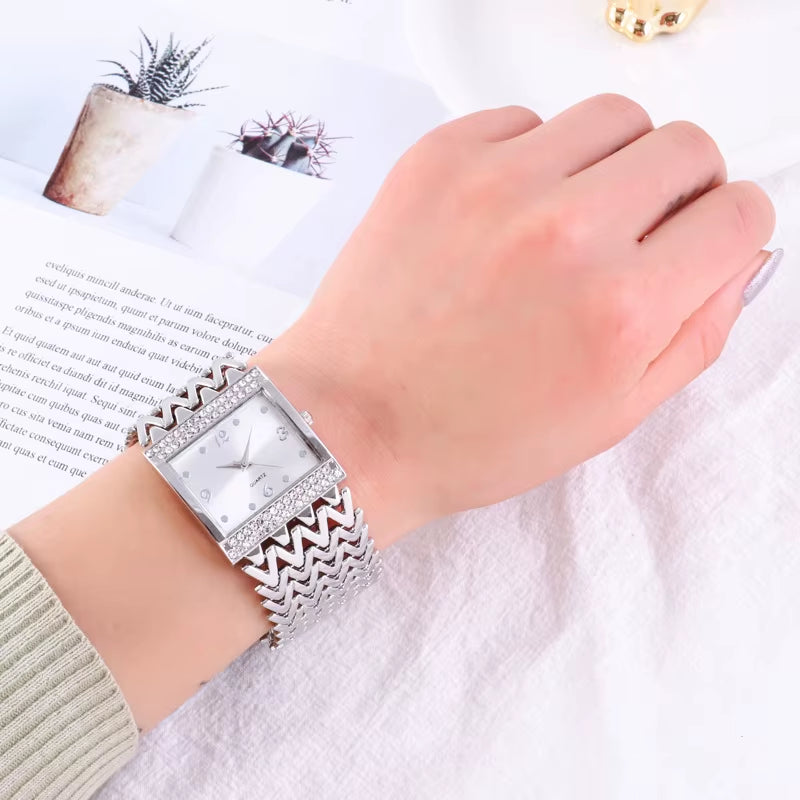 Drop Shipping New Hot Selling Square Wrist Watches for Women Stainless Steel Gold Female Watch Diamond Wristwatch Wrist Watch