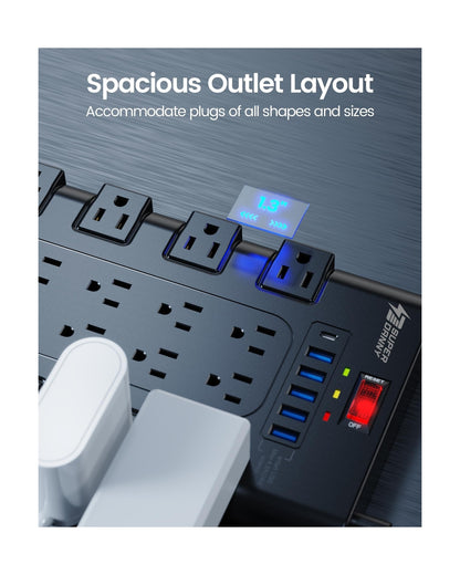 Power Strip, SUPERDANNY Surge Protector with 22 AC Outlets and 6 USB Charging...