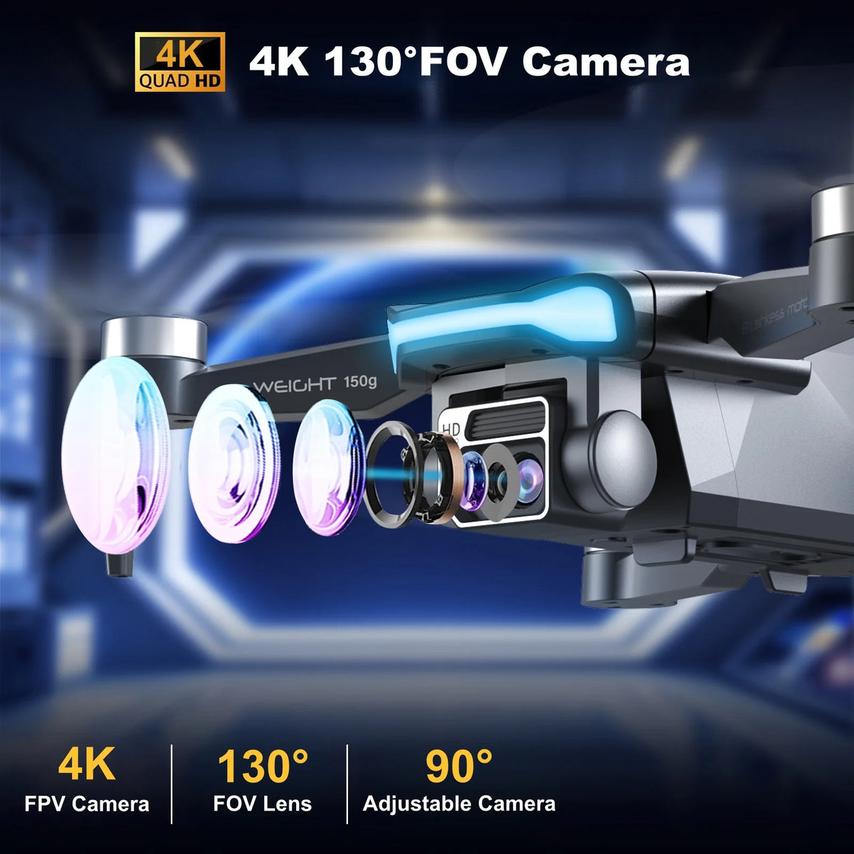 GPS Drone F194 with Camera for Adults 4K ,  Foldable Drone for Beginners with Auto Return Home, Optical Flow Positioning, Follow Me, Brushless Motor, 2 Batteries