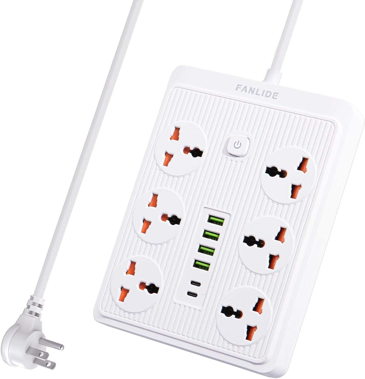 Power Strip with 45 Degree Plug, 10Ft Long Cord,6 Universal Socket
